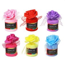 Салфетка подарочная с розой, микрофибра 20х20 см, 6 цветов, 7х7х10 см LADECOR